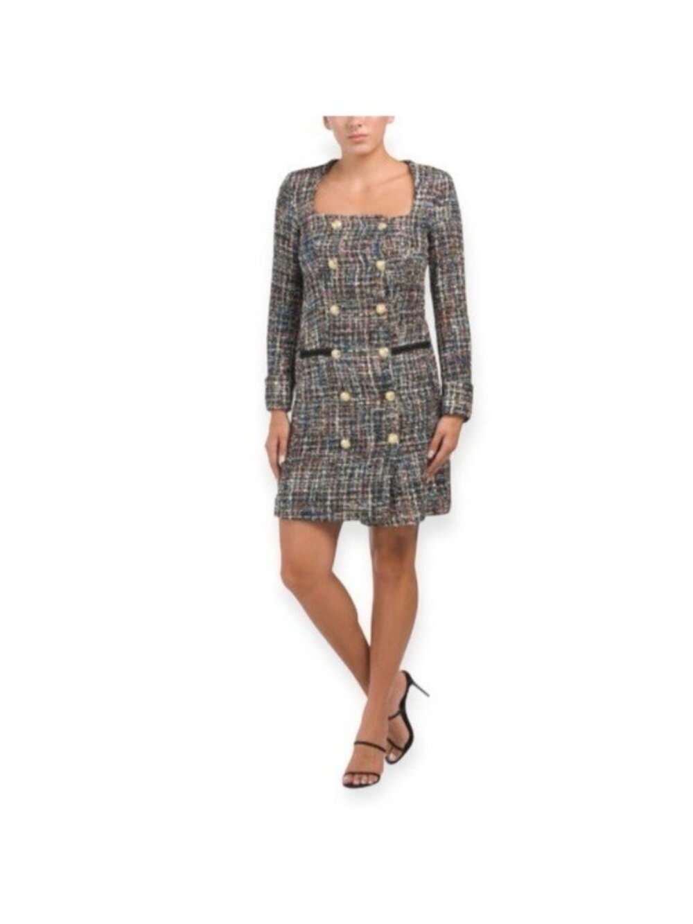 ALEXIA ADMOR Milli Tweed Multi Color Black Tuxedo Dress Size 14 NEW
